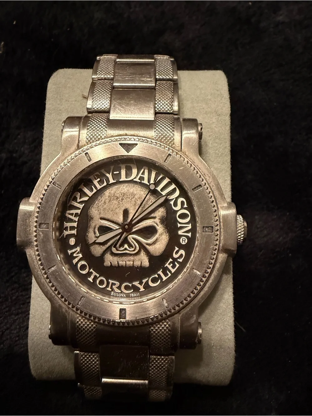 Bulova Silver Men's Bracelet Watch with Dark Dial Accent